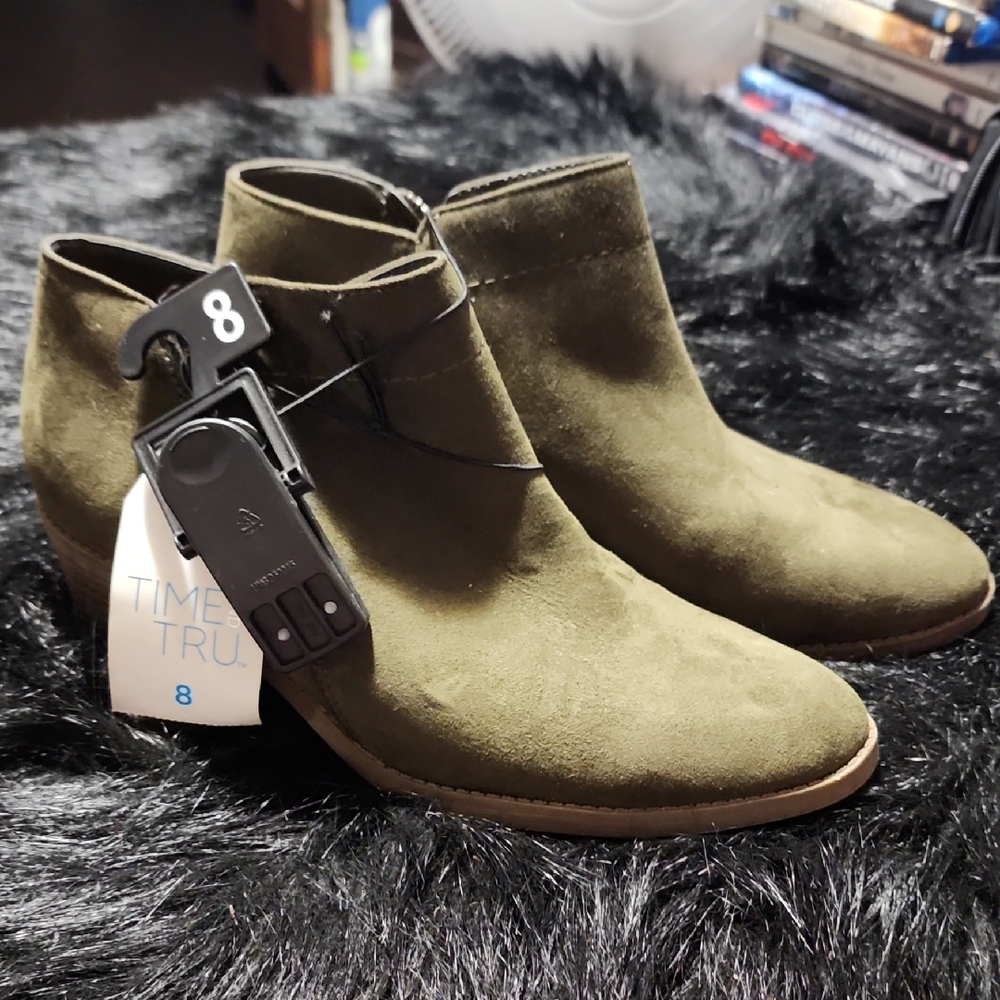 Olive Ankle Boots. Time And Tru. Size 8.  New With Tags.